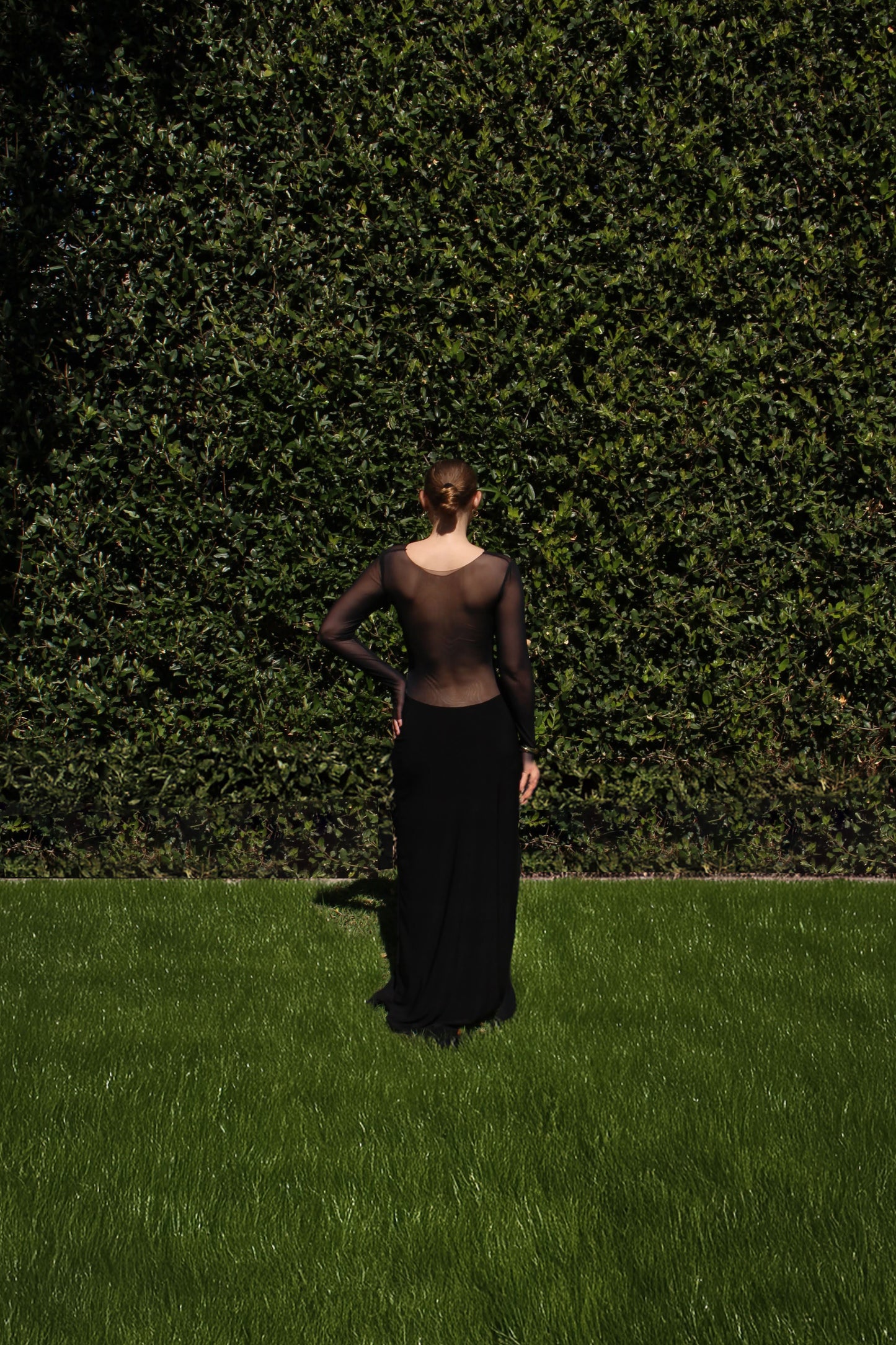 Black sheer long sleeve formal women's dress